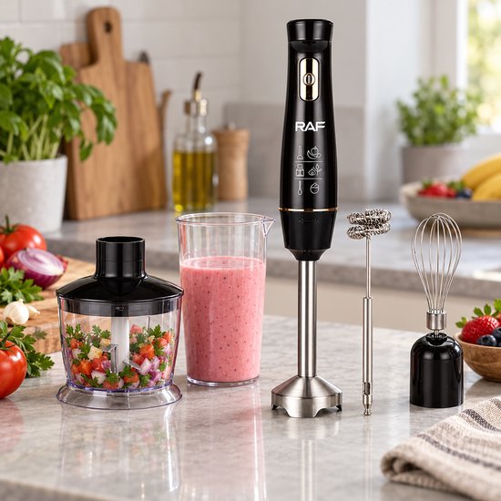 RAF - Staafmixer Set - 5-in-1 - Hand Blender - Elektrische Handmixer - Klopper - Staafmixer - BPA-vrij - Extreem Krachtig - Hakmolen - Garde - Maatbeker - Mengstaaf - Ook voor IJsklontjes - Complete Set van Merkloos — afbeelding 3
