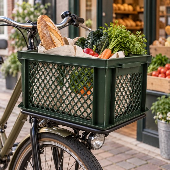 Dutch Standard Fietskrat – 26 Liter – 40 x 30 x 22 cm – Kunststof – Voor Voordrager – Legergroen — afbeelding 3