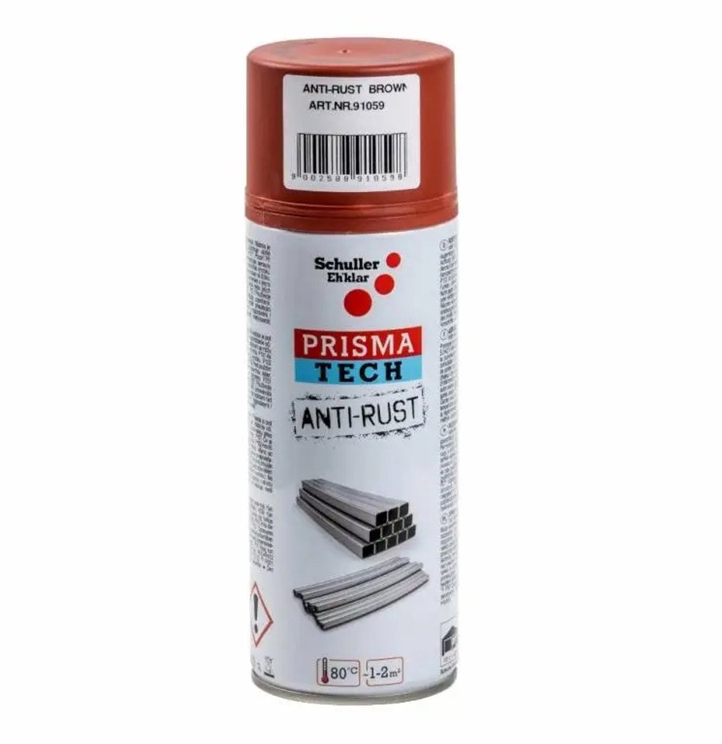 Schuller Prisma Tech primer roodbruin - 400 ml - voor hout metaal aluminium en steen - anti-roest - grondverf spuitbus