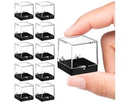 12 vierkante, transparante plastic sieradendoosjes, geschikt voor het bewaren van kristallen en mineralen.