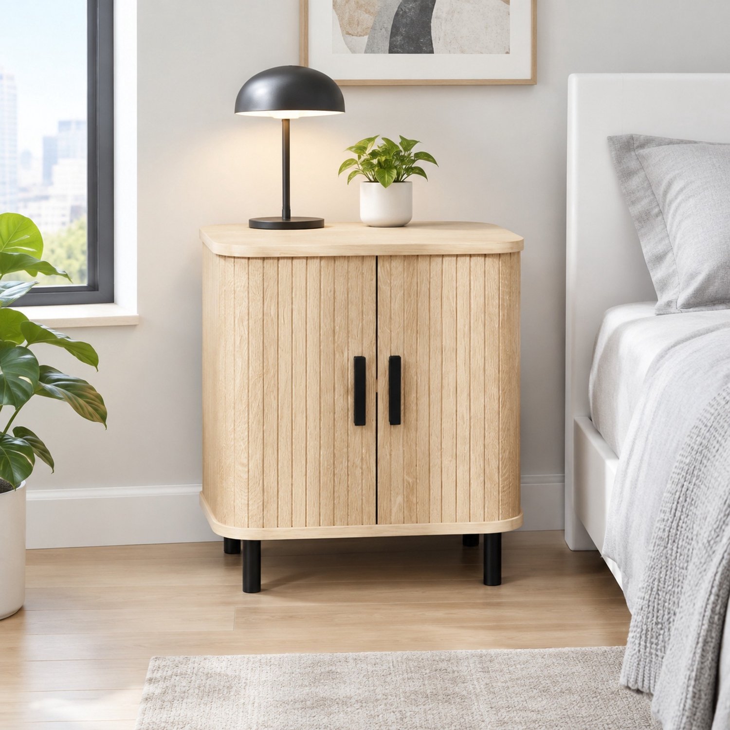 CHICFURN Bedtafel - Opbergruimte - Stalen poten - Eikenkleur