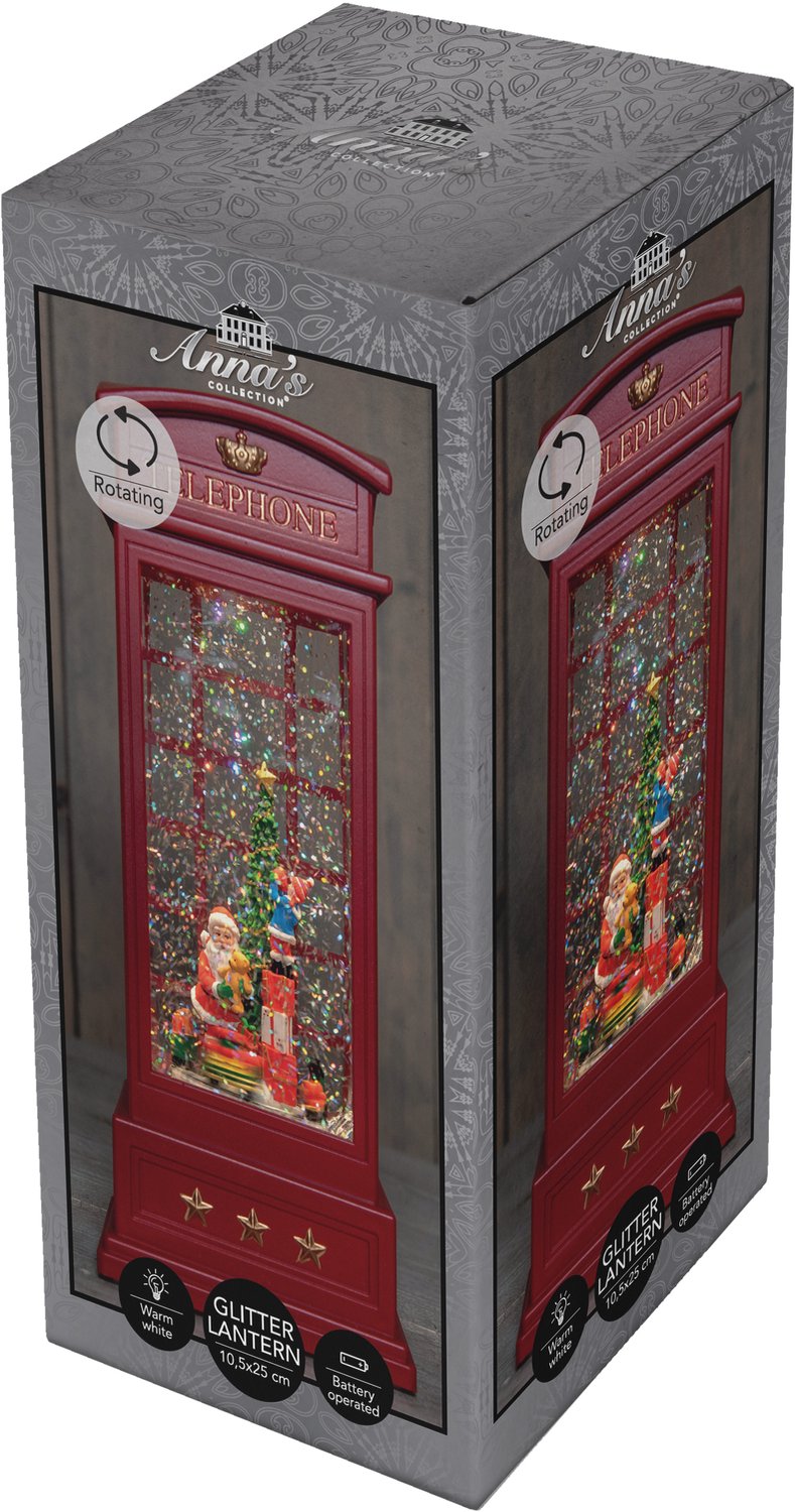 Anna's Collection Sneeuwbol/snowglobe glitter telefooncel - rood - kerstman - 10 x 25 cm - LED verlichting - lantaarn – foto 4
