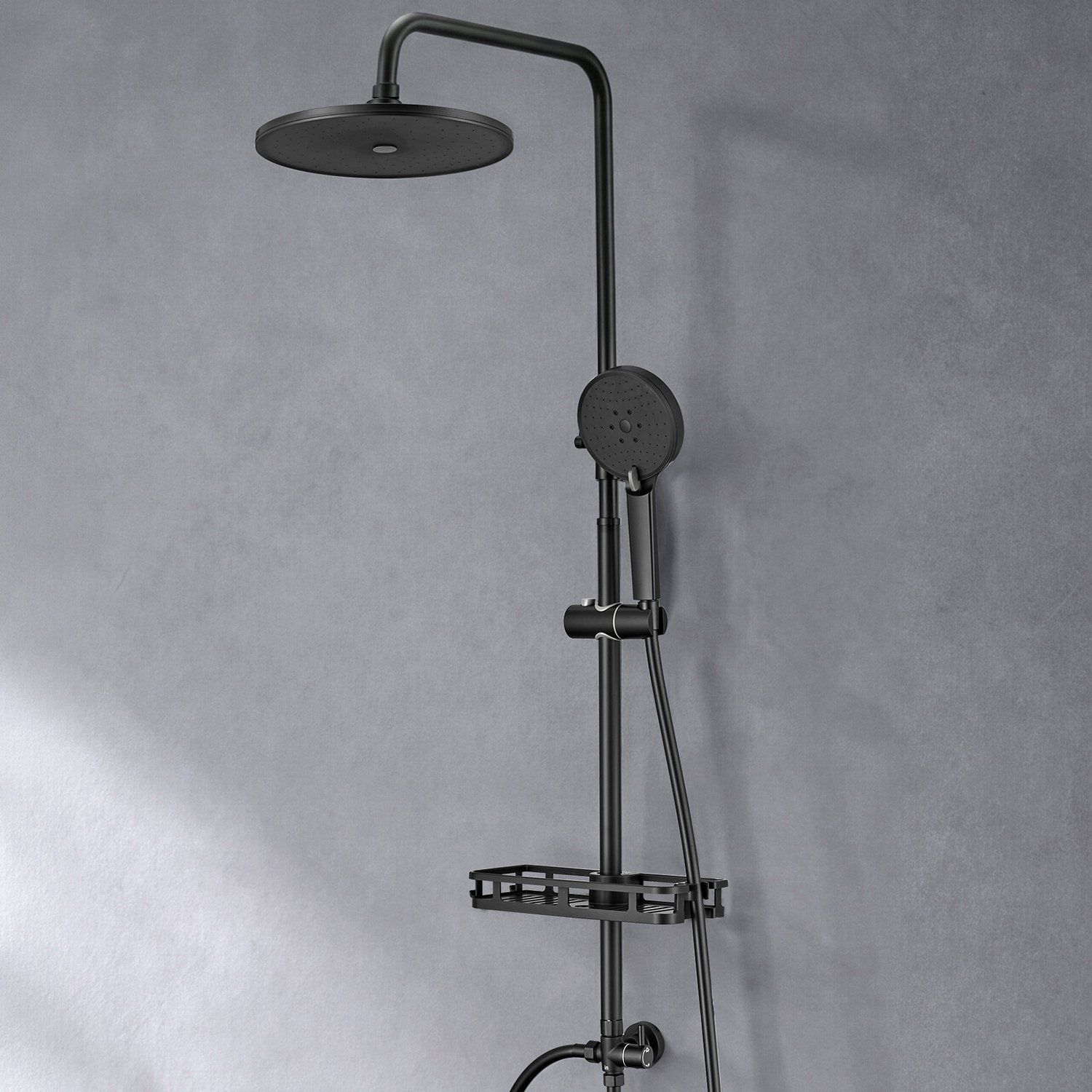 Auralum Max Luxe Douchesysteem - 10 inch Regendoucheset - met Self-Cleaning Douchekop & Handdouche - Messing Omstelkraan - 3 Standen Handdouche - Inclusief Planchet - In Hoogte Verstelbaar 72-110 cm - Zwart