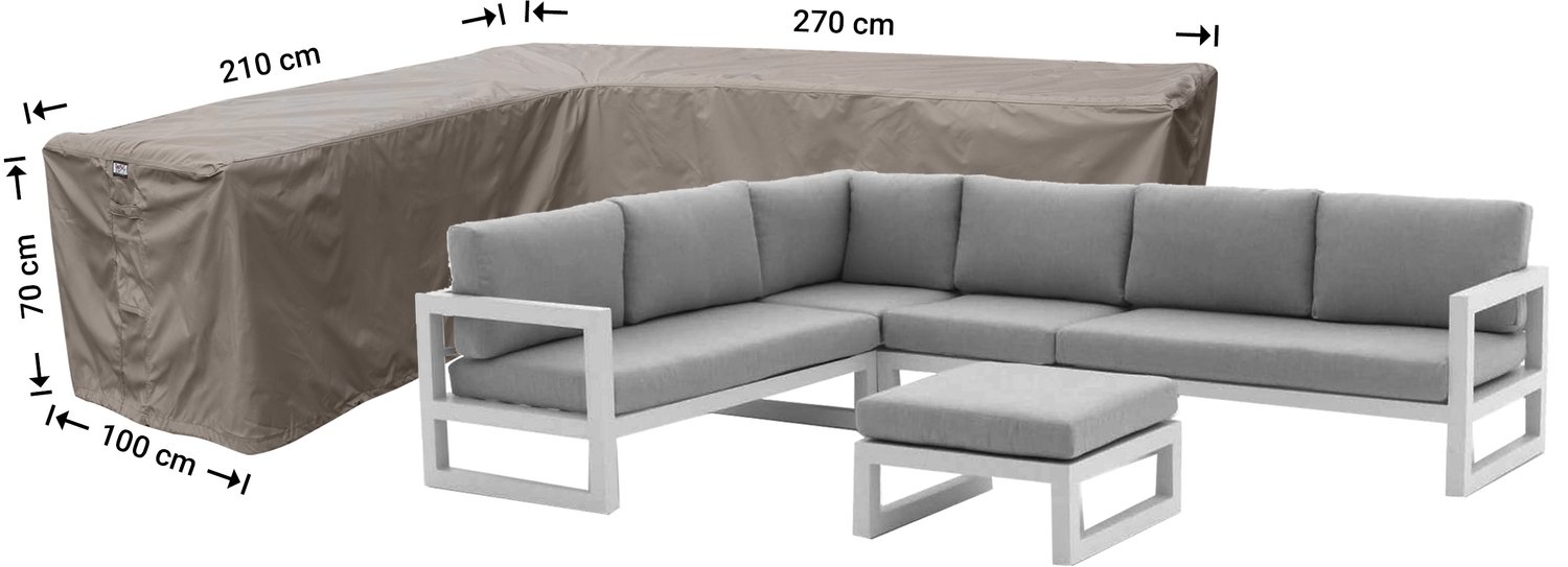 Raffles Covers beschermhoes loungeset / hoekbank (L-vorm) - 270 x 210 H: 70 cm - RHS270210left - Hoes voor hoekbank met ongelijke zijden - Lange zijde links (vanaf zitpositie) Taupe