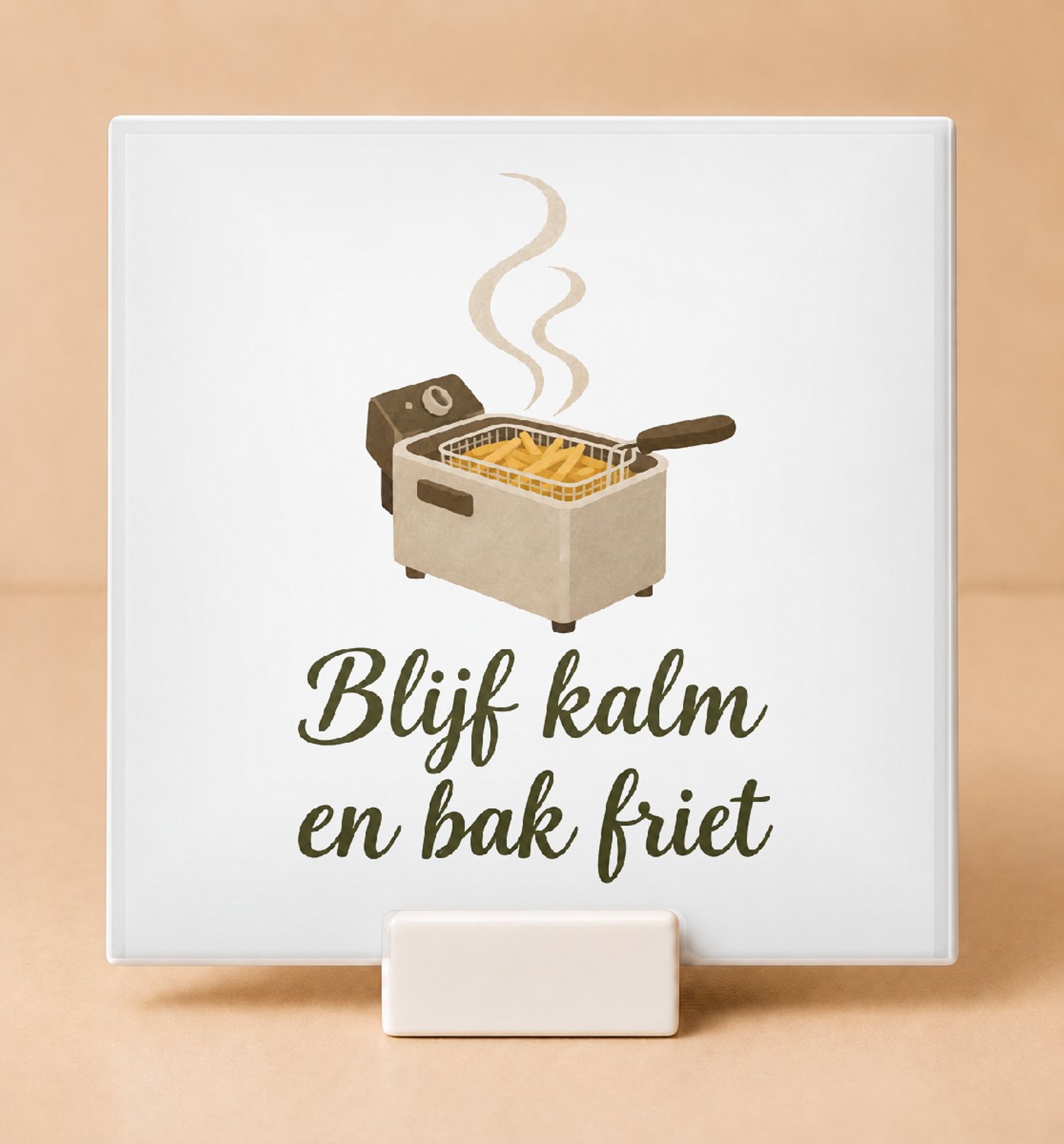 Bedruk King Sfeervolle Hakuna Patata Tegel – Rustige Gouache Wanddecoratie met Tekst voor Thuiskoks en Levensgenieters - 15 x 15 cm met houder Wit