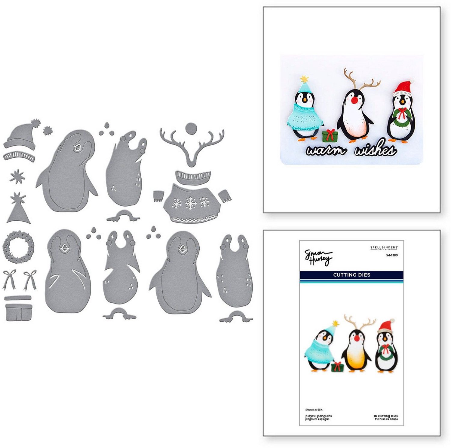 Spellbinders Simon Hurley Snijmallen - Playful Penguins - 16 st.
