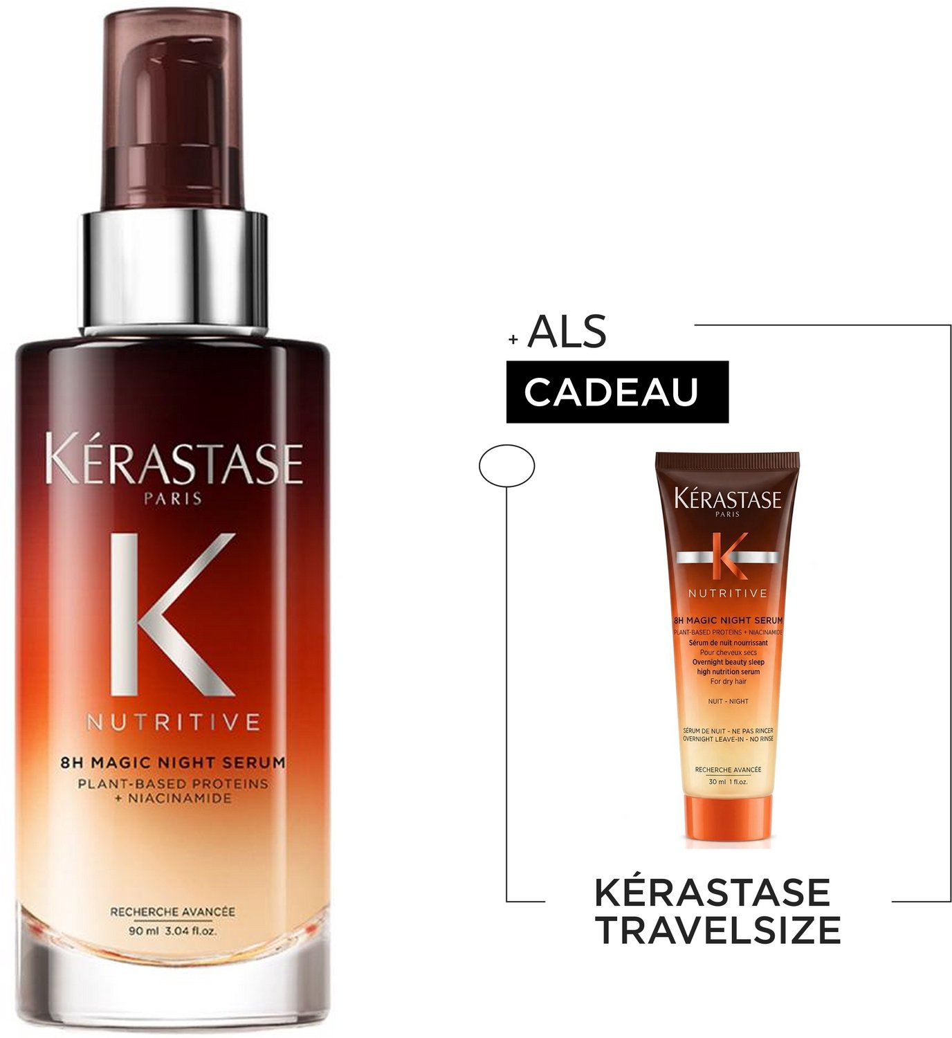 Kérastase Nutritive 8H Magic Night Serum - Leave-in - Voedend Haarserum - Versterkt, Hydrateert - Droog Haar - 90ml + 30ml Travel Size Cadeau - Intensief Voedend Nachtserum