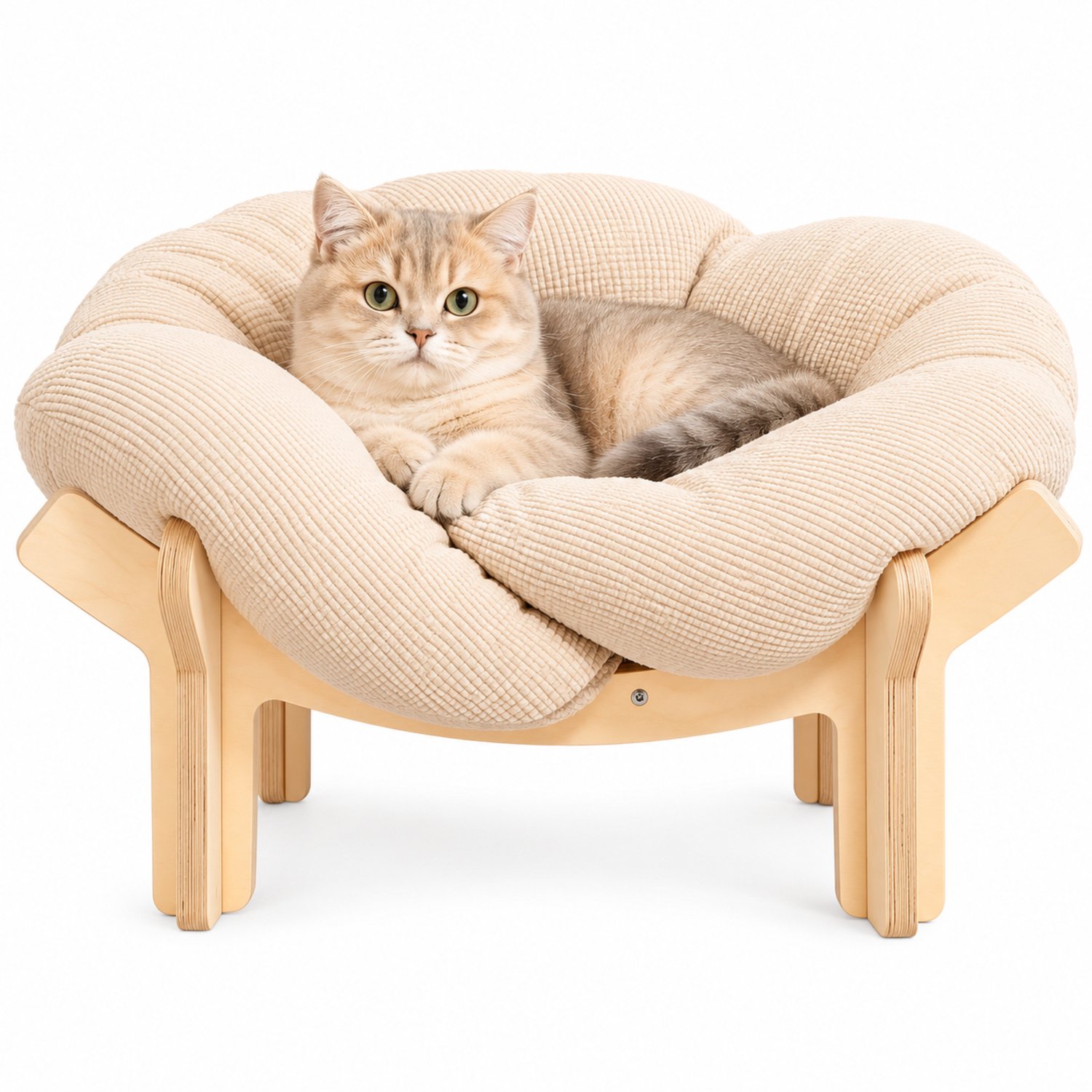 Noventra Kattenmand met Kussen – Kattenbed voor Katten – Kattenmand op Poten – Houten Kattenbed met Zacht Kussen – Katten Ligbed – Comfortabele Kattenmand – Beige/Naturel