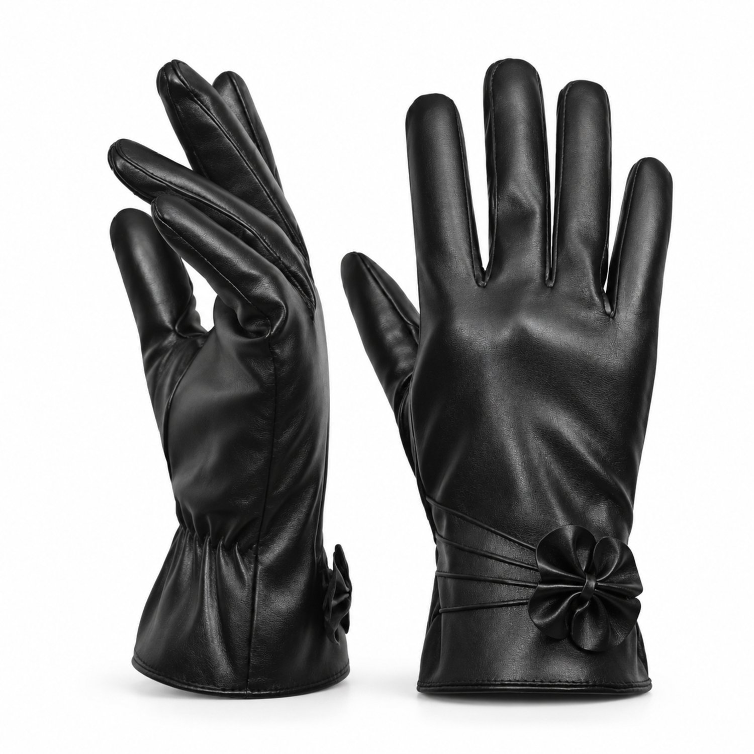 MoodLux Winterhandschoenen voor Dames - Kunstleer met Fleece - Touchscreen - Winddicht & Waterafstotend - Zwart