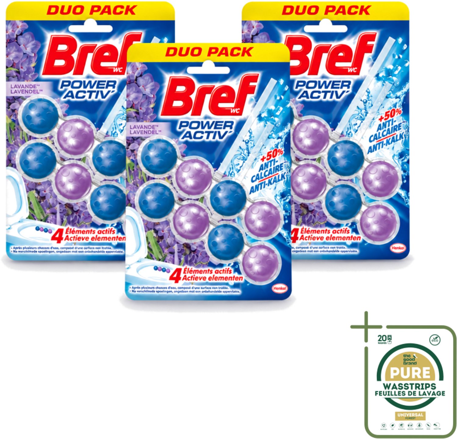 3 x Bref - Toiletblok - Lavender - Wasstrips - Toiletblok Lavender - Toilet Reinigen - Lavendel Geur - Kalkaanslag Voorkomen - Paars Water