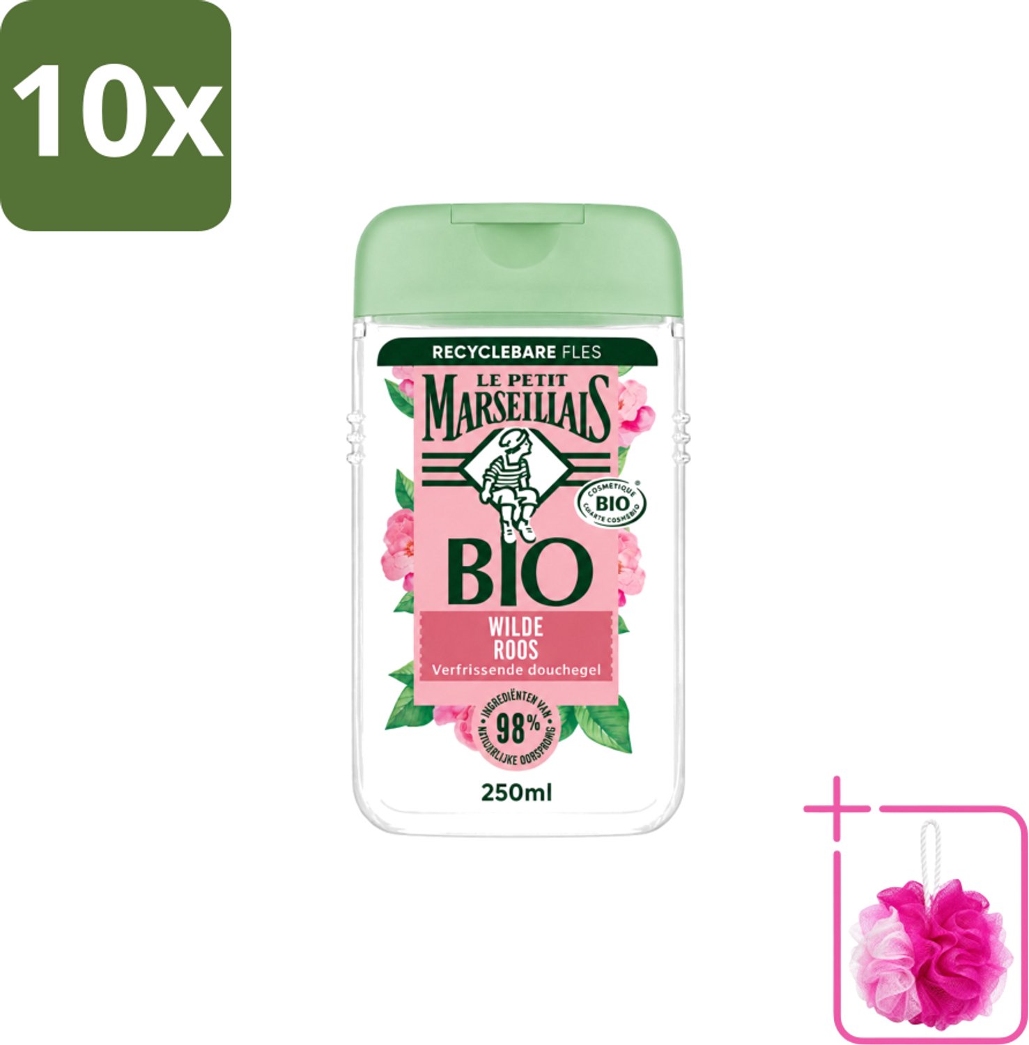 10 x Le Petit Marseillais – Douchegel – Bio Wilde Roos – Verfrissend – 250 ml - Bulkverpakking - Douchegel - Douchemop - Bio rozenbottel