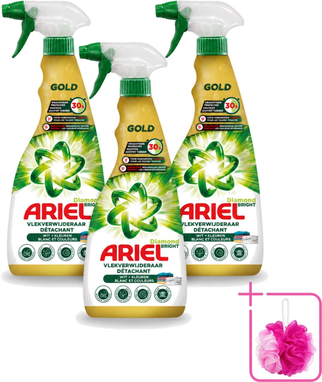 3 x Ariel - Vlekkenverwijderaar - Gold Spray - 750 ml - Bulkverpakking - Vlekken verwijderen - Douchemop - Snel wasmiddel