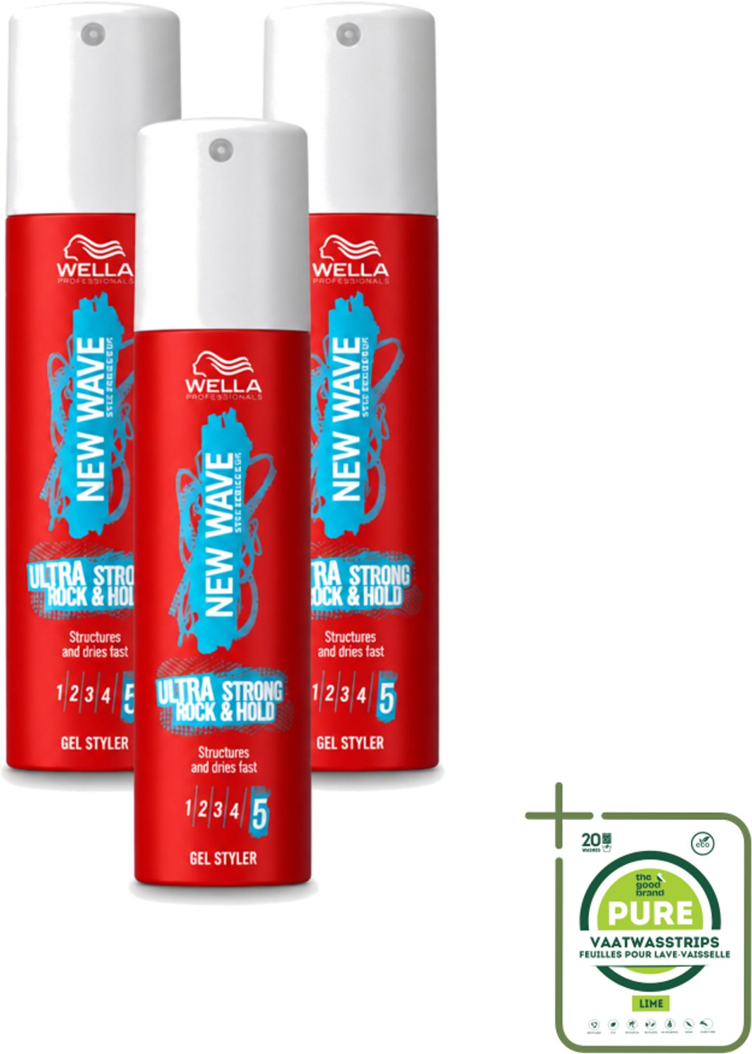 3 x Wella – New Wave Ultra Strong Rock & Hold – Haargel – 100 ml - Grootverpakking - Vaatwasstrips - Haargel - Haargel Styler - Krachtige Fixatie - Glans Haar - Langdurige Hold