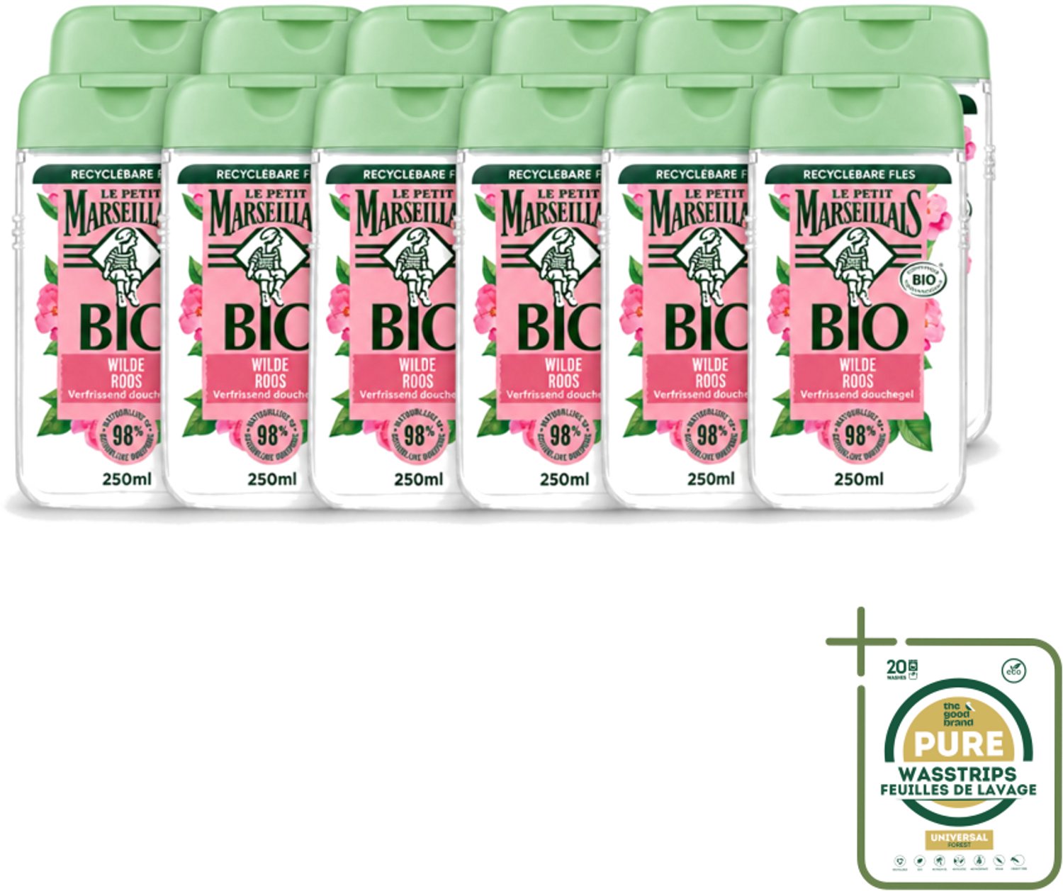 12 x Le Petit Marseillais – Douchegel – Bio Wilde Roos – Verfrissend – 250 ml - Wasstrips - Douchegel - Bio Rozenbottel - Frisse Douchegel - Natuurlijke Douchegel - Bio Douchegel