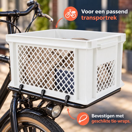 Dutch Standard Fietskrat – 40 x 30 x 22 cm – Kunststof – Voor Bagagedrager of Transportrek – Wit — afbeelding 4