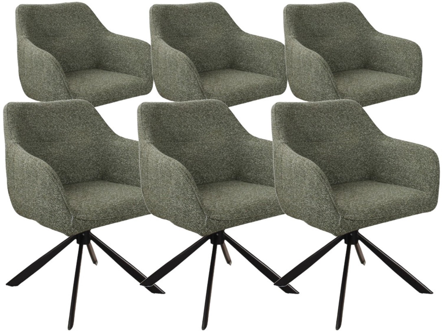 DS4U - - Seff armstoel met terugdraaifunctie - Set van 6 - Groen - Stof