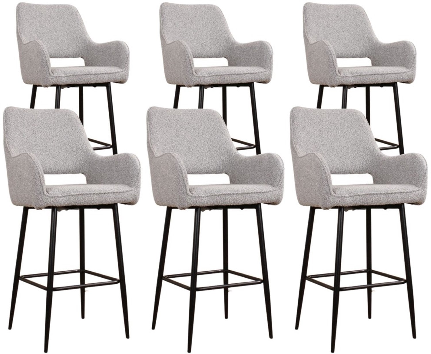 DS4U - - Lenon barkruk 65 cm - Set van 6 - Grijs - Boucle - Met armleuning