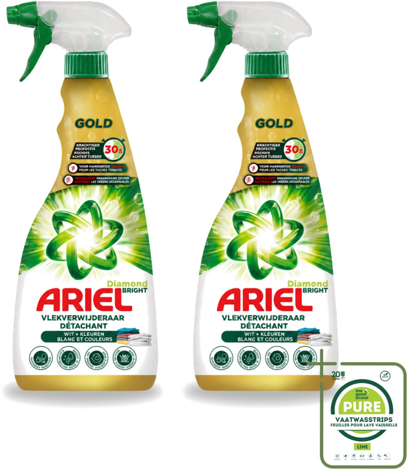2 x Ariel - Vlekkenverwijderaar - Gold Spray - 750 ml - Grootverpakking - Vaatwasstrips - Vlekken Verwijderen - Snel Wasmiddel - Vlekken Op Witte Kleding - Vlekken Op Gekleurde Kleding - Vlekken Op Sportkleding