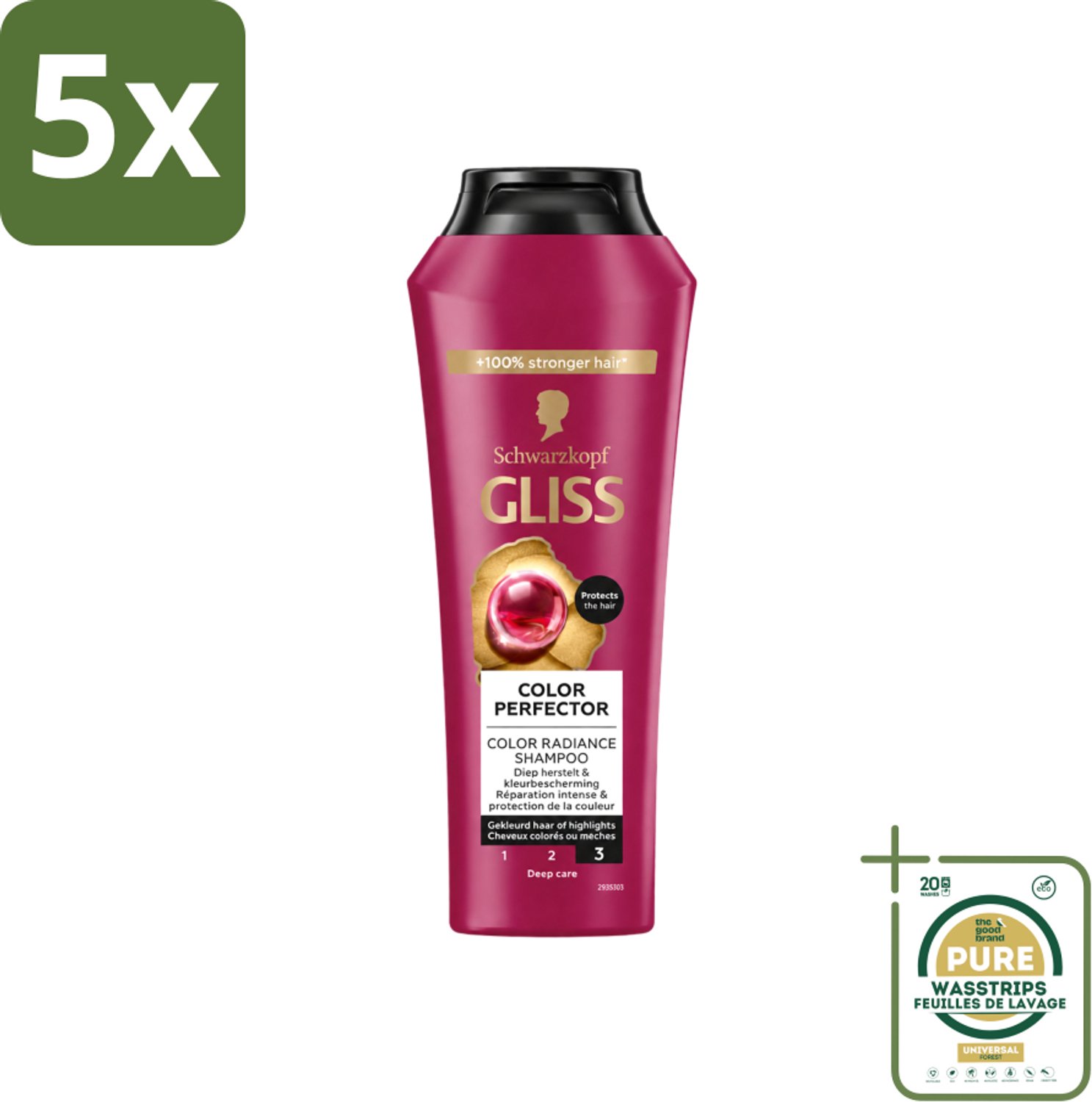 5 x Gliss - Shampoo - Color Protect & Shine - Voor Langdurige Kleurbehoud - 250 ml - Wasstrips - Kleurbehoud Haar - Glans Haar - Haar Bescherming - Kleurvervanging - Haar Verzorging