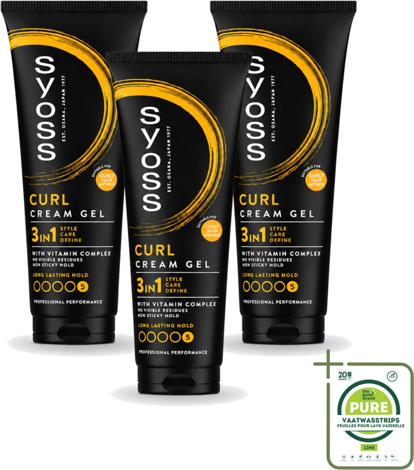 3 x Syoss - Curl Control - Gel - Voor Gedefinieerde Krullen - 250 ml - Grootverpakking - Vaatwasstrips - Krullen Fixeren - Krullen Controleren - Krullen Verzorgen - Krullen Zonder Pluis - Salonlook Thuis