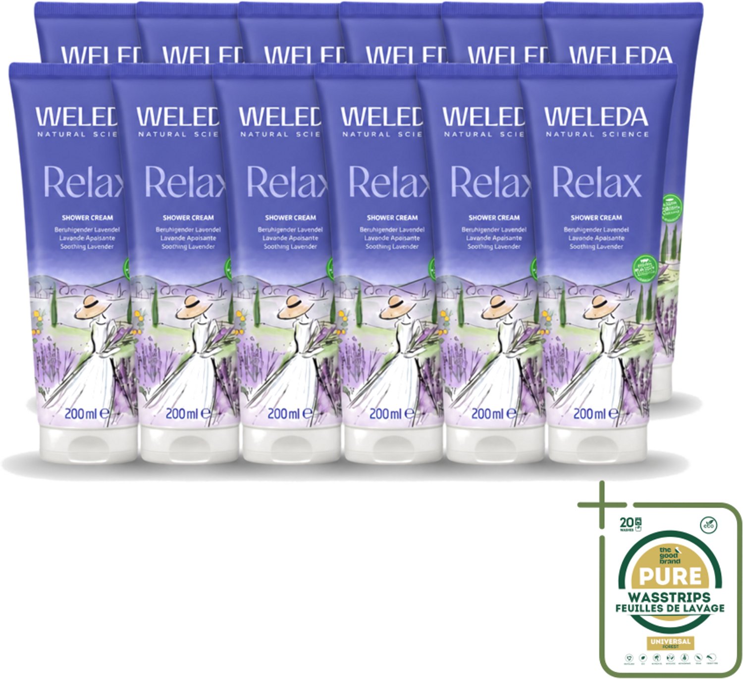 12 x WELEDA - Douchecrème Aroma Shower Relax - 200 ml - Wasstrips - Douchecrème - Ontspanning - Natuurlijke Geur - Aromatherapie - Huid Verzorging