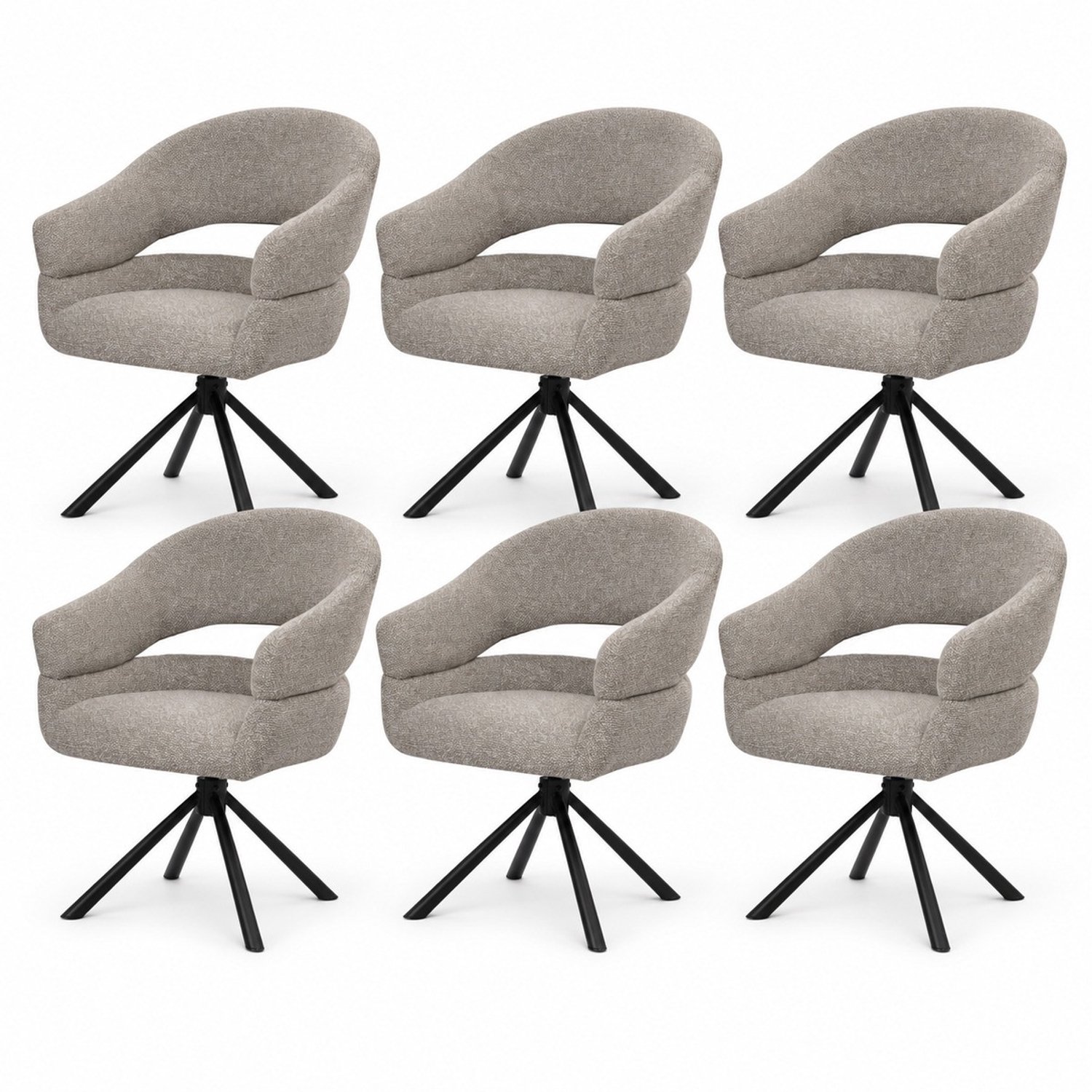Puur DS4U- Bibi armstoel met terugdraaifunctie - Set van 6 - Taupe - Stof