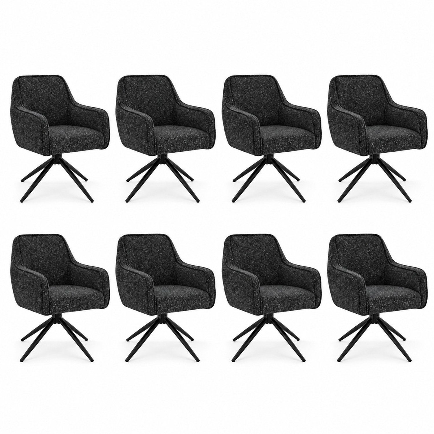 Puur DS4U- Loisa armstoel met terugdraaifunctie - Set van 8 - Donkergrijs - Stof