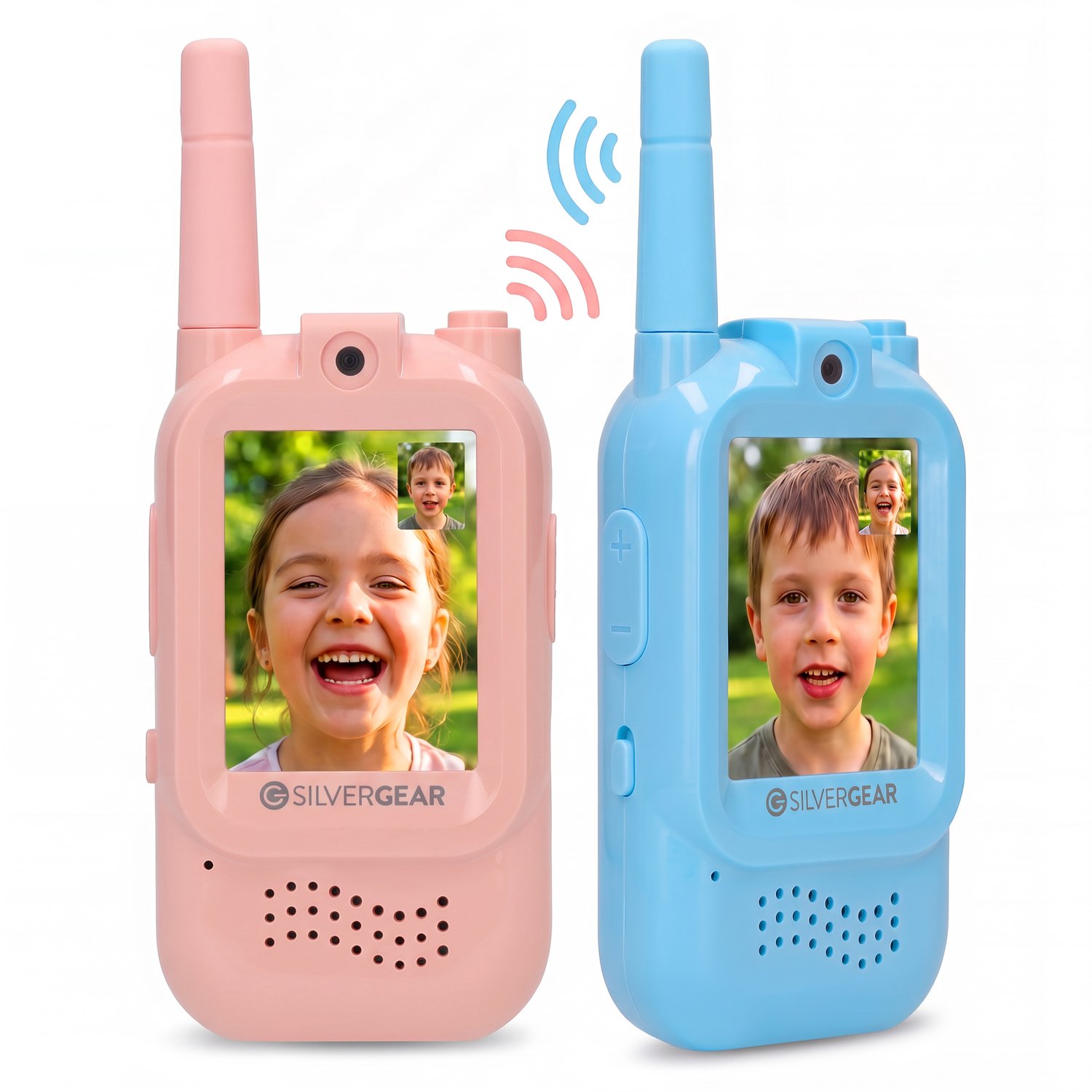 Silvergear® Video Walkie Talkie voor Kinderen - Set van 2 met Camera - Met Stemvervormer - Oplaadbaar via USB-C - Live Beeld & Geluid - Tot 200m Bereik - Kinderspeelgoed vanaf 5 Jaar - Blauw Roze