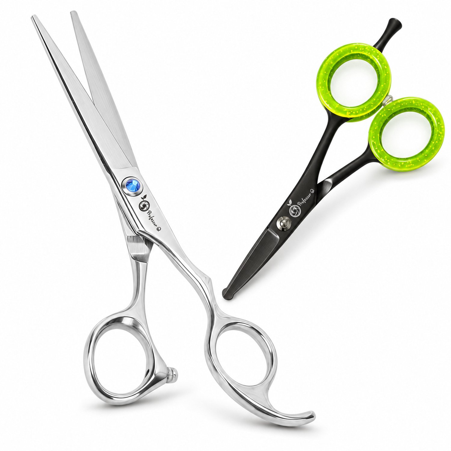 Professor Q Hondentrimset - Rechte Trimschaar 8 inch Zilver - Potenschaar Zwart/Groen - 2-delig