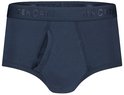 Donkerblauwe herenslip met gulp en elastische tailleband met Ten Cate logo.