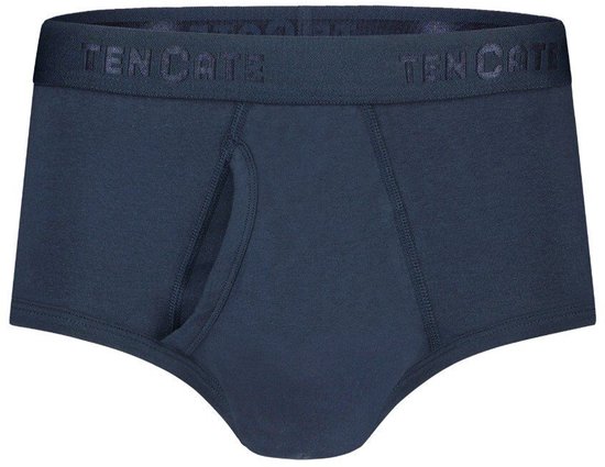 Donkerblauwe herenslip met gulp en elastische tailleband met Ten Cate logo.