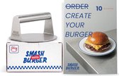 Smashburger Master® - Smash Burger Press - Inclusief Fysiek Receptenboek - Vaatwasserbestendig - Smashburger Pers – Burger press - Roestvrij staal 304 - EU gecertificeerd - Hamburger Smasher – Diameter 14 cm - BBQ accessoire - Smash burger
