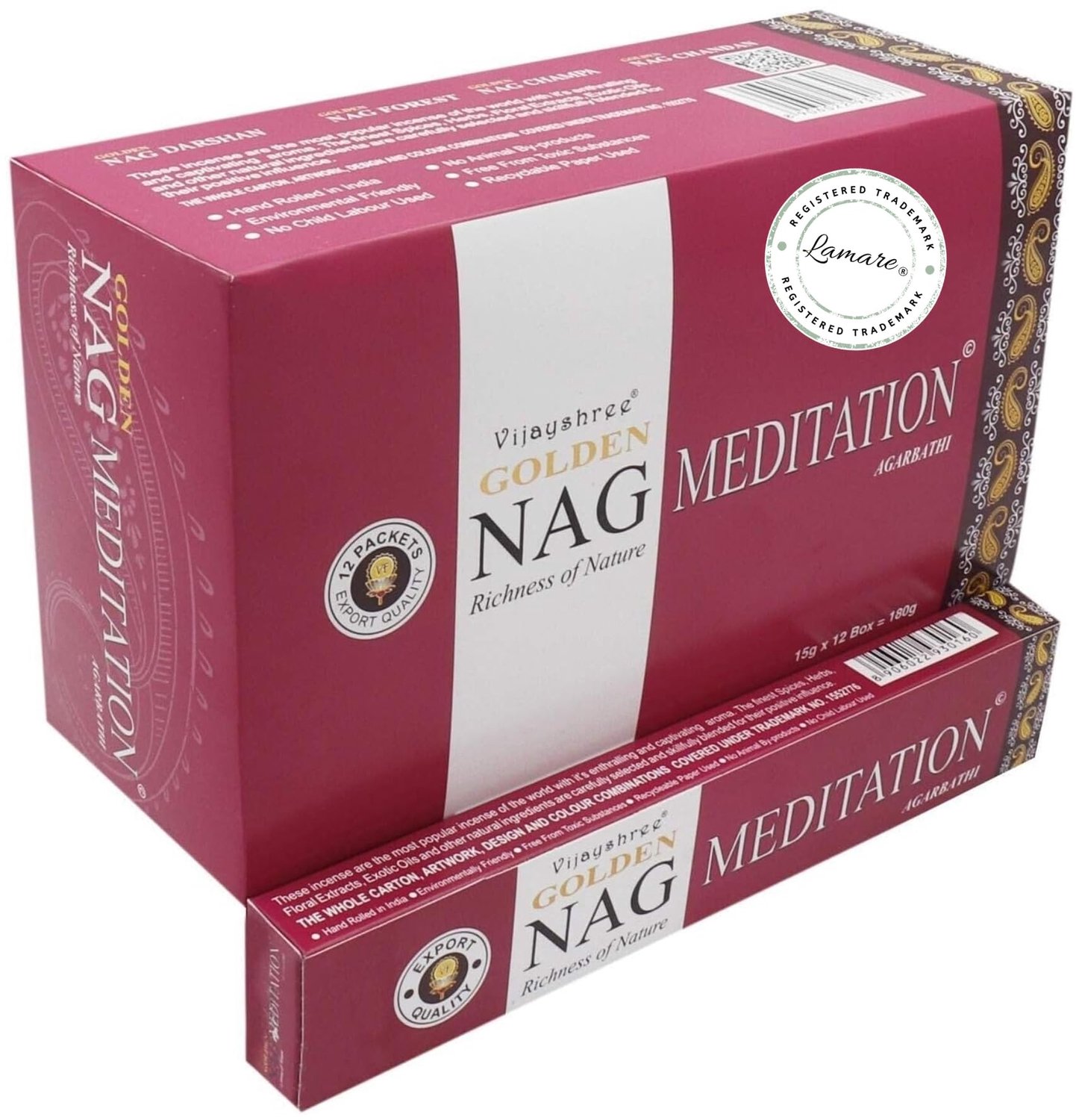 Meditatie Vijayshree Golden Nag - 12 verpakkingen van 15g - Aromatherapie - 100% Natuurlijk Milieuvriendelijk - ServiceTopper