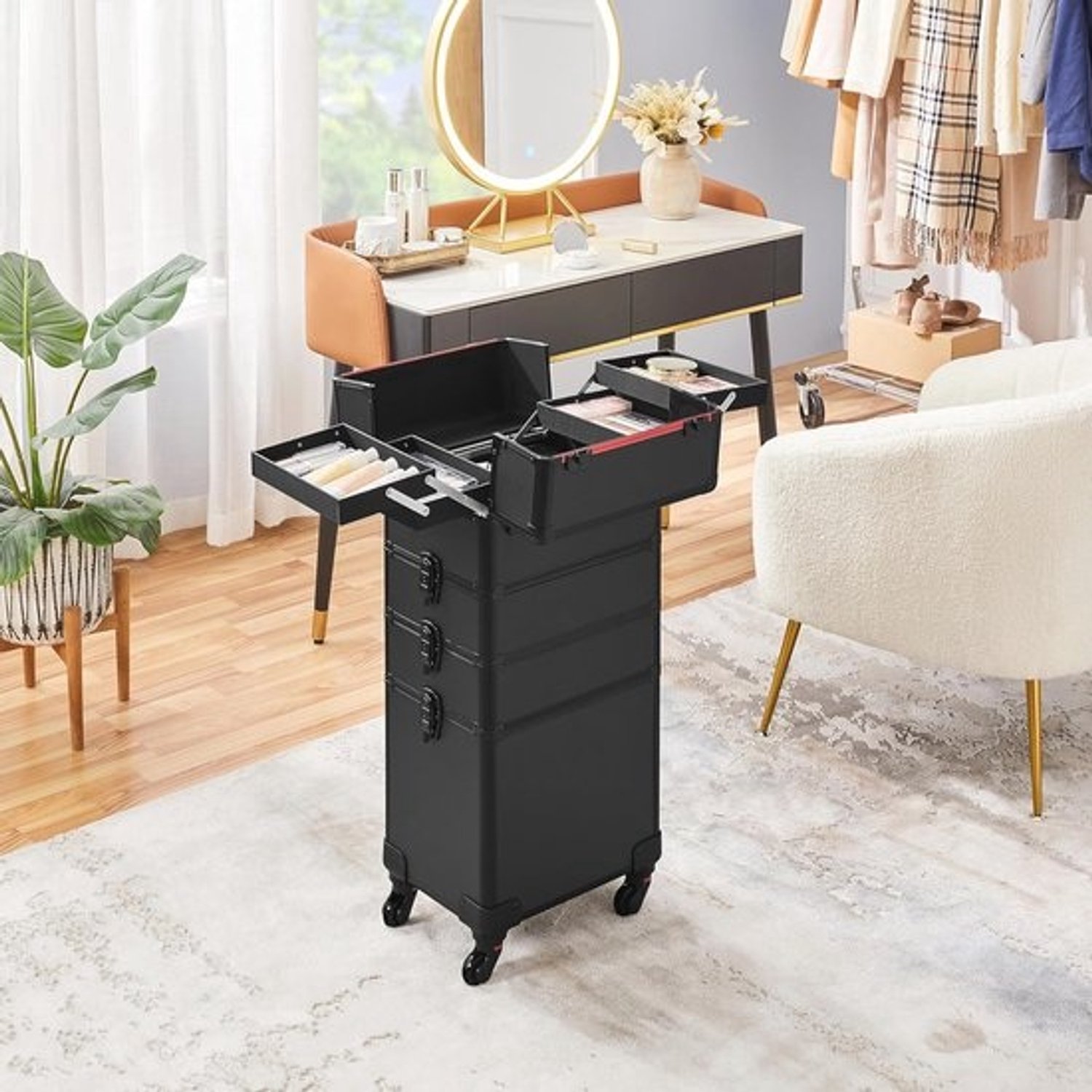 Make-upkoffer van aluminium met 4-in-1 functie - Beautycase om mee te nemen