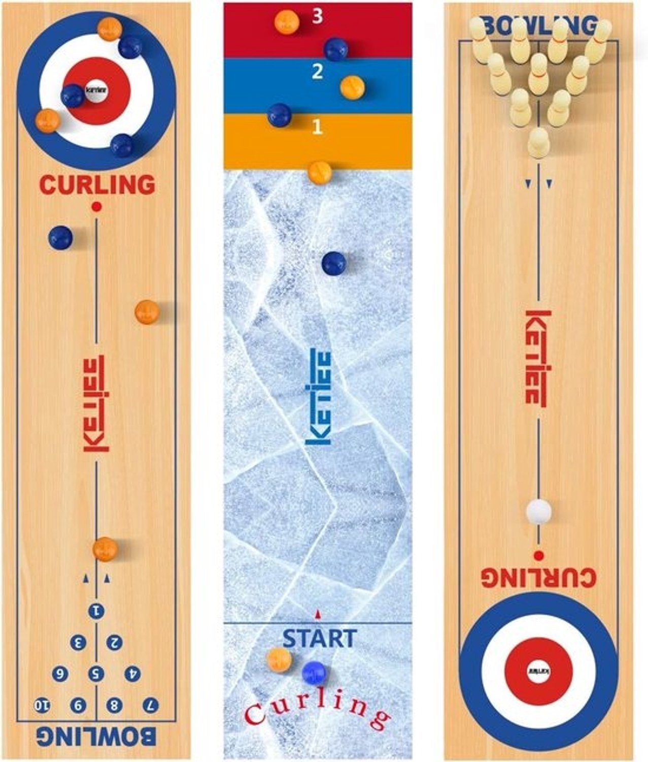 3-in-1 tafelsjoelbord - Draagbare curling-, bowling- en shuffleboardspellen voor gezinnen