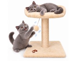 Krabpaal voor Katten met Kattenmand - Kattenspeelgoed - Incl. Speelbal - 35 x 35 x 43 cm - Sisal Touw - Kattenbed - Kattenboom - Kattenpaal met Slaapplek - Kattenhuis Binnen - Kattenmeubel voor Grote en Kleine Katten - Kattentoren - Beige - PetVille