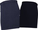 Twee Ceceba boxershorts, een met marineblauw pied-de-poule patroon en een effen marineblauwe variant.