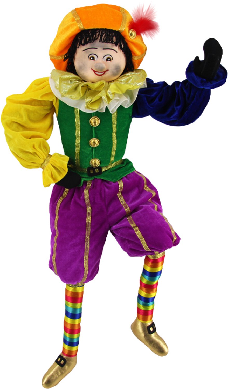 Pietenpop XL met regenboog Pietenpak - 90 cm - Sinterklaasdecoratie - roetveegpiet -Beekwilder design - handgemaakt