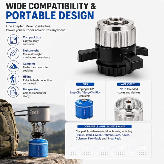 Gascartridge-adapter - bajonetslot naar 7/16 inch schroefdraad - zilverkleurig - ideaal voor Campingaz - ServiceTopper — afbeelding 2