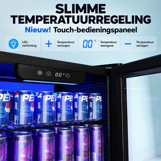 Celestul Drankenkoelkast 90L - Mini Koelkast voor Bier Wijn & Frisdrank - 126 Blikjes - Glazen Deur - LED - Stil - Instelbare Temperatuur - 49×44,5×78cm - Zilver — afbeelding 5