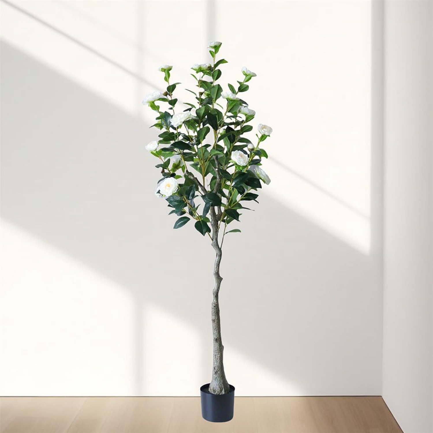 Kunst Camelia Bomen (Set van 2) - 180 cm Hoog met Witte Bloemen - Inclusief Verzwaarde Pot - Onderhoudsvrij voor Binnen & Kantoor
