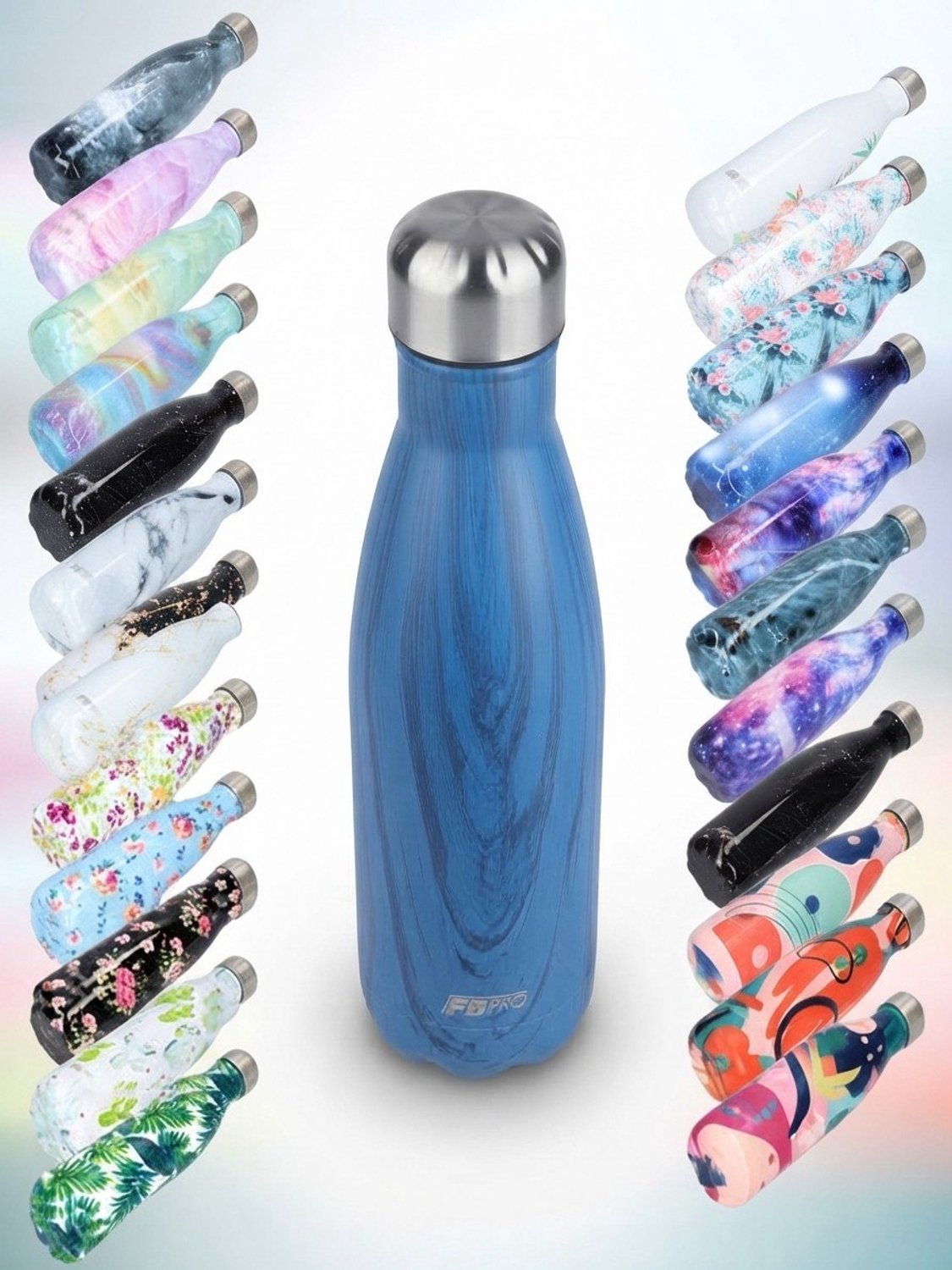 FBFS59, Thermosfles, Drinkfles, Waterfles - Modern & Slank Design - Kobaltblauw met donkere aderen
