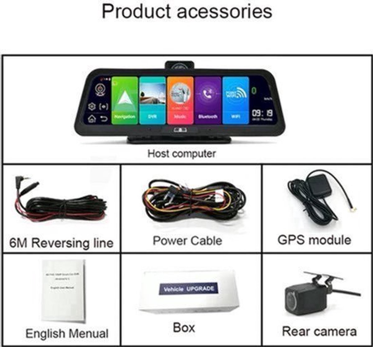 Dashcam voor Auto - 10" 4G ADAS Dashcam - GPS Navigatie & Dual Lens Achteruitrijcamera - 15m Achtercamera - Geen Geheugenkaart - Zwart