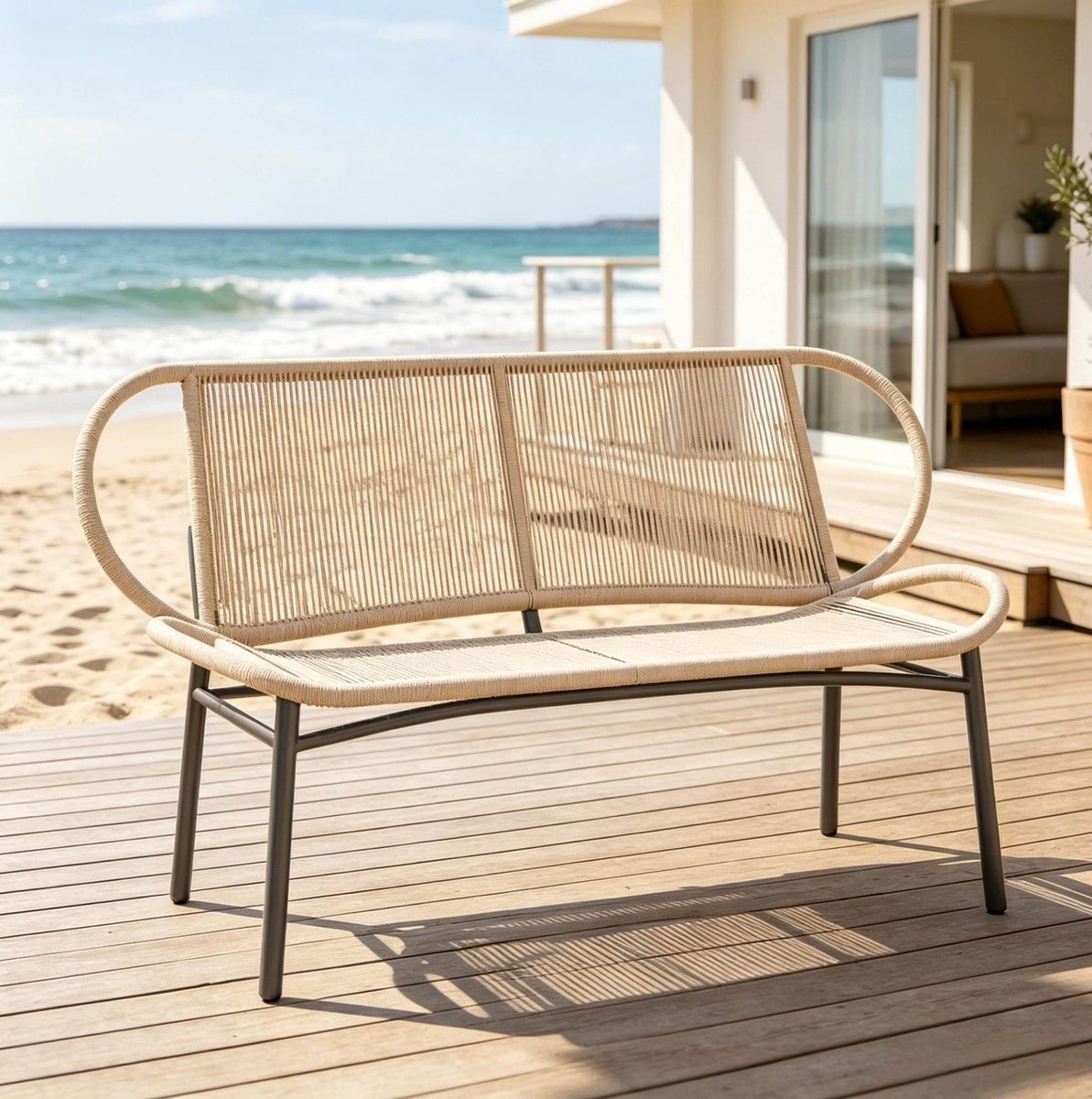 Tuinbank Loungebank Voor Twee Personen Geweven Rattan Met Metalen Frame Comfortabel Ventilerend Voor Tuin Balkon En Terras Natur Zwart
