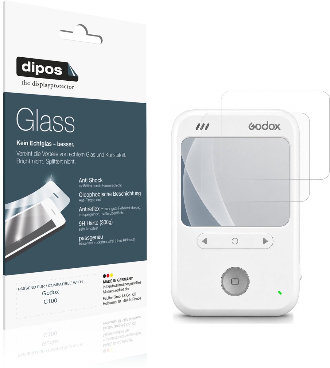 dipos – 2x Matte Pantserfolie geschikt voor Godox C100 | 9H Screenprotector