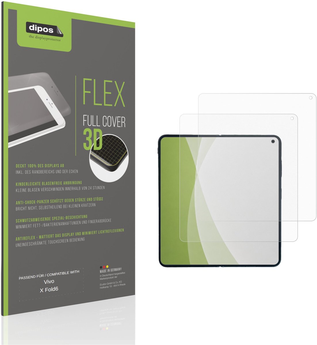 dipos FLEX – 2x Matte Screenprotector geschikt voor Vivo X Fold6 Binnenkant | Volledige Schermbescherming | Case-Friendly