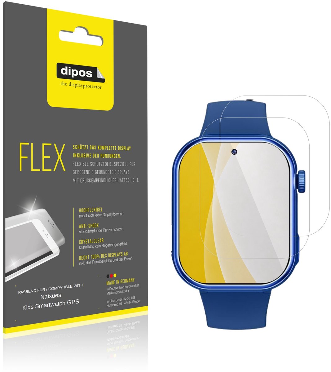 dipos – 2x Beschermfolie geschikt voor Naixues Kids Smartwatch GPS | 3D Full Cover Screenprotector | 100% Passend