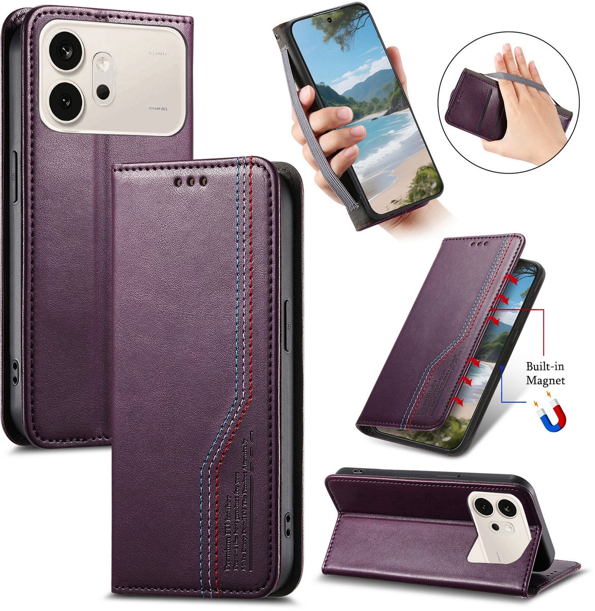Praktische en Stijlvolle PU Leren Portemonnee Hoes voor Honor 600 / 600 Pro _ Paars