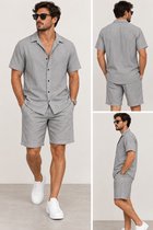 Heren Zomerset Grijs – Katoenen Overhemd & Korte Broek – 2-Delig Maat M