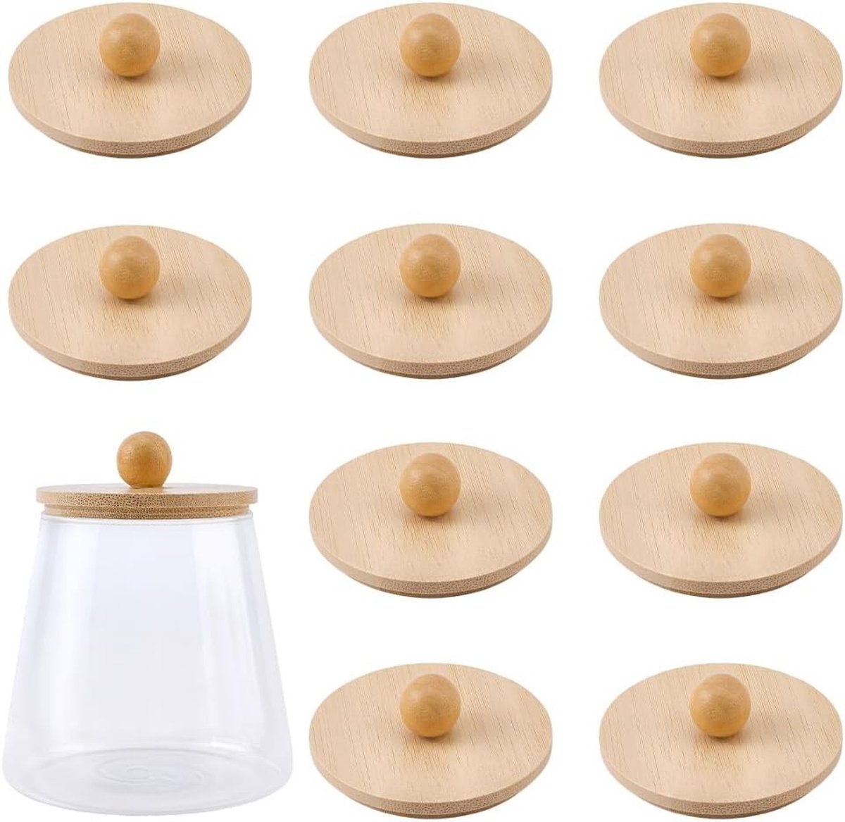 12 Stuks Ronde Bamboe Deksel voor Yoghurtpotten, 6.8 cm Diameter, Natuurlijke Luchtdichte Opberglid in Amandelkleur